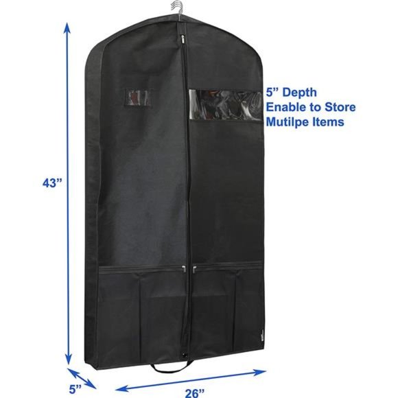 43-Inch Heavy Duty Garment Bag w/Pocket for Dresses, Coats - Picture 3 of 7